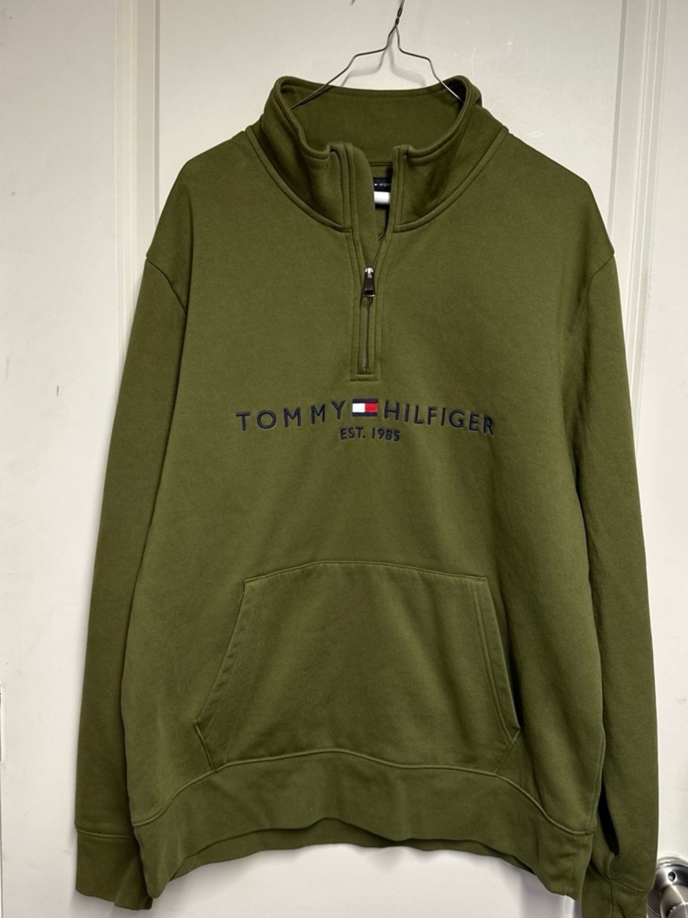 Tommy Hilfiger Olive Green Half-Zip Logo Pullover size xl